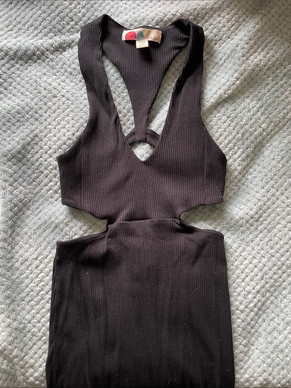 Free People Black Ribbed Cutout Mini Dress - Picture 1 of 2